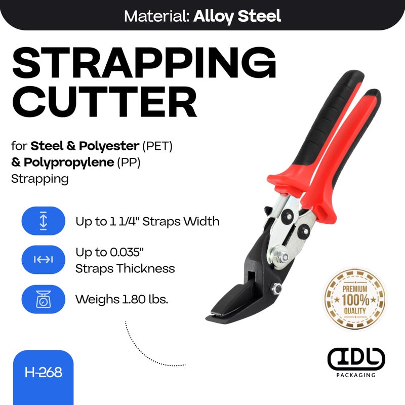 IDL Packaging H-268 Strapping Cutter for Steel & Polyester (PET) & Polypropylene (PP) Banding from 3/8" to 1 1/4" Width and up to 0.035" Thickness â€“ Durable Tool with Safety Function - Image 2